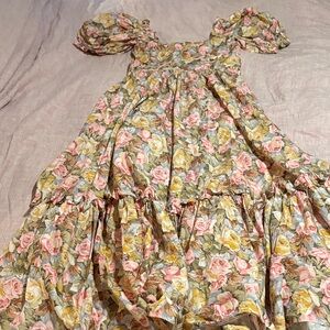 Selkie Ritz Dress in Jardin de Fleur Pink and Yellow Floral